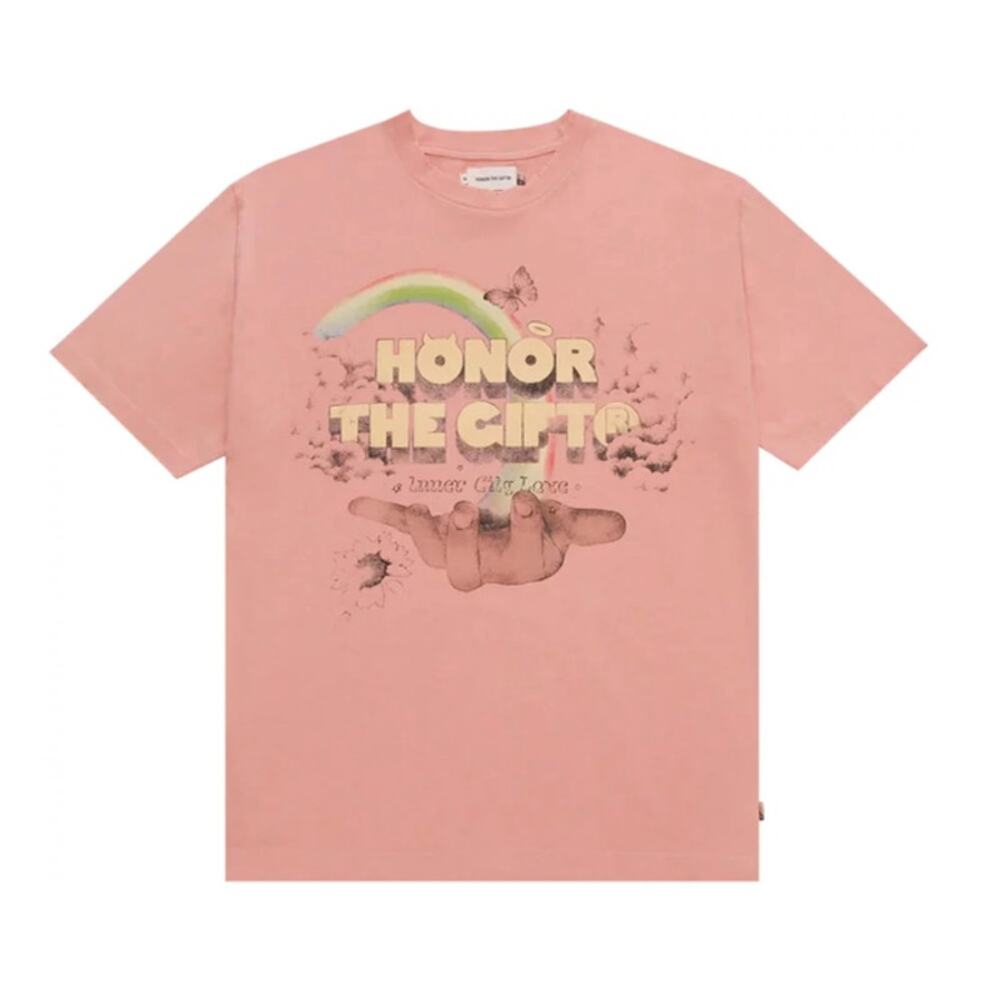 NWT Honor The Gift Men's Palms Distressed Relaxed T-Shirt, Peach, Large